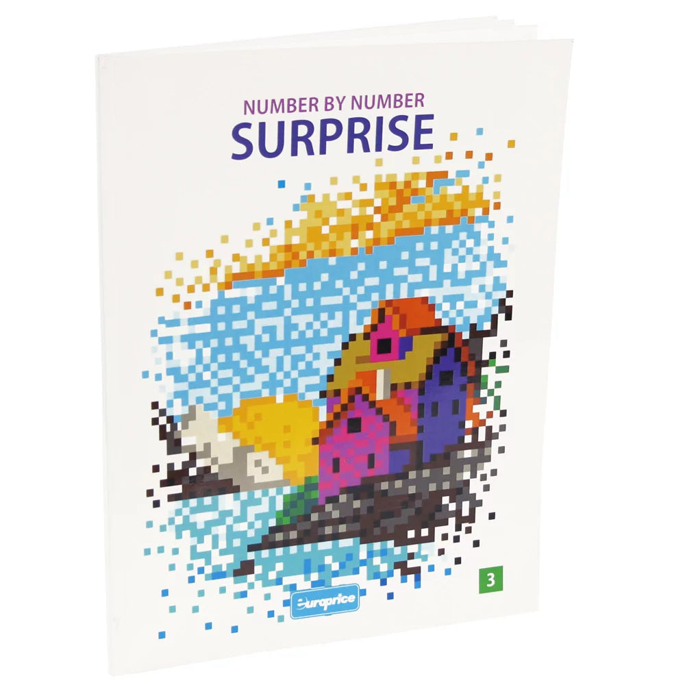 Number by Number Surprise 3 Colouring Book front cover with numbered outlines on cardboard, 48 pages 28x21x0.5cm for ages 4-6