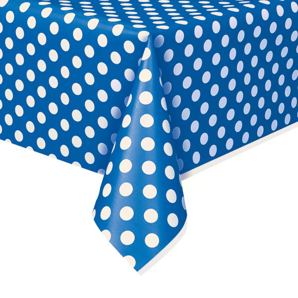 Royal Blue Dots Plastic Party Table Cover (137x274 cm) - Anilas UK