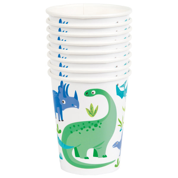 Blue & Green Dinosaur Birthday Paper Cups (Pack of 8) - Anilas UK