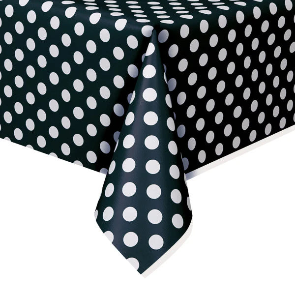 Black Dots Plastic Party Table Cover (137x274 cm) - Anilas UK