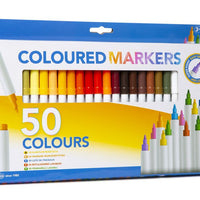 Pack of 50 Bright Coloured Washable Markers with vibrant colors