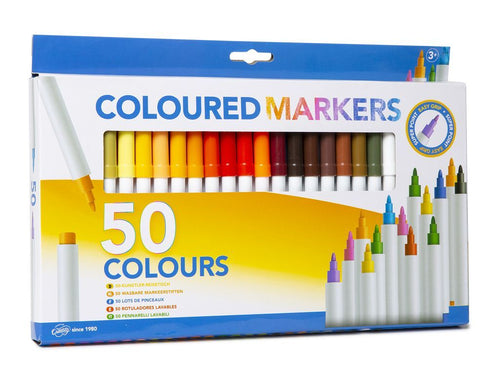 Pack of 50 Bright Coloured Washable Markers with vibrant colors