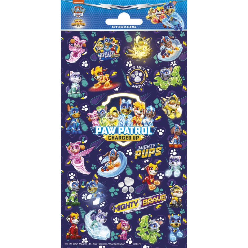 Paw Patrol Glitter Stickers Sheet 102 x 200mm with pup heroes