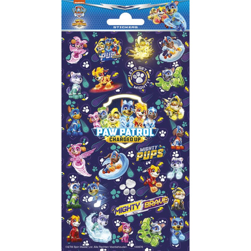 Paw Patrol Glitter Stickers Sheet 102 x 200mm with pup heroes