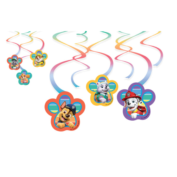 Paw Patrol 6 Swirl Decorations, 60 cm, with Chase, Marshall, Skye Cutouts for Kids’ Parties