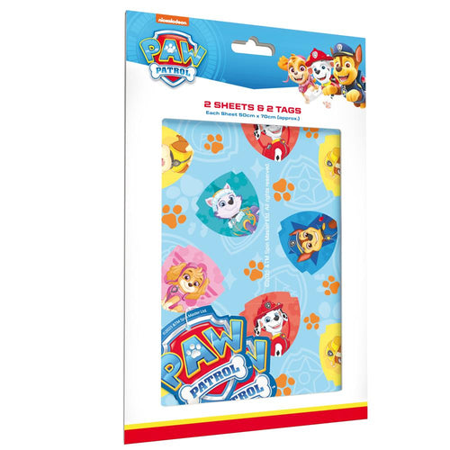 Paw Patrol Wrapping Paper, 2 Sheets & 2 Tags for gift wrapping