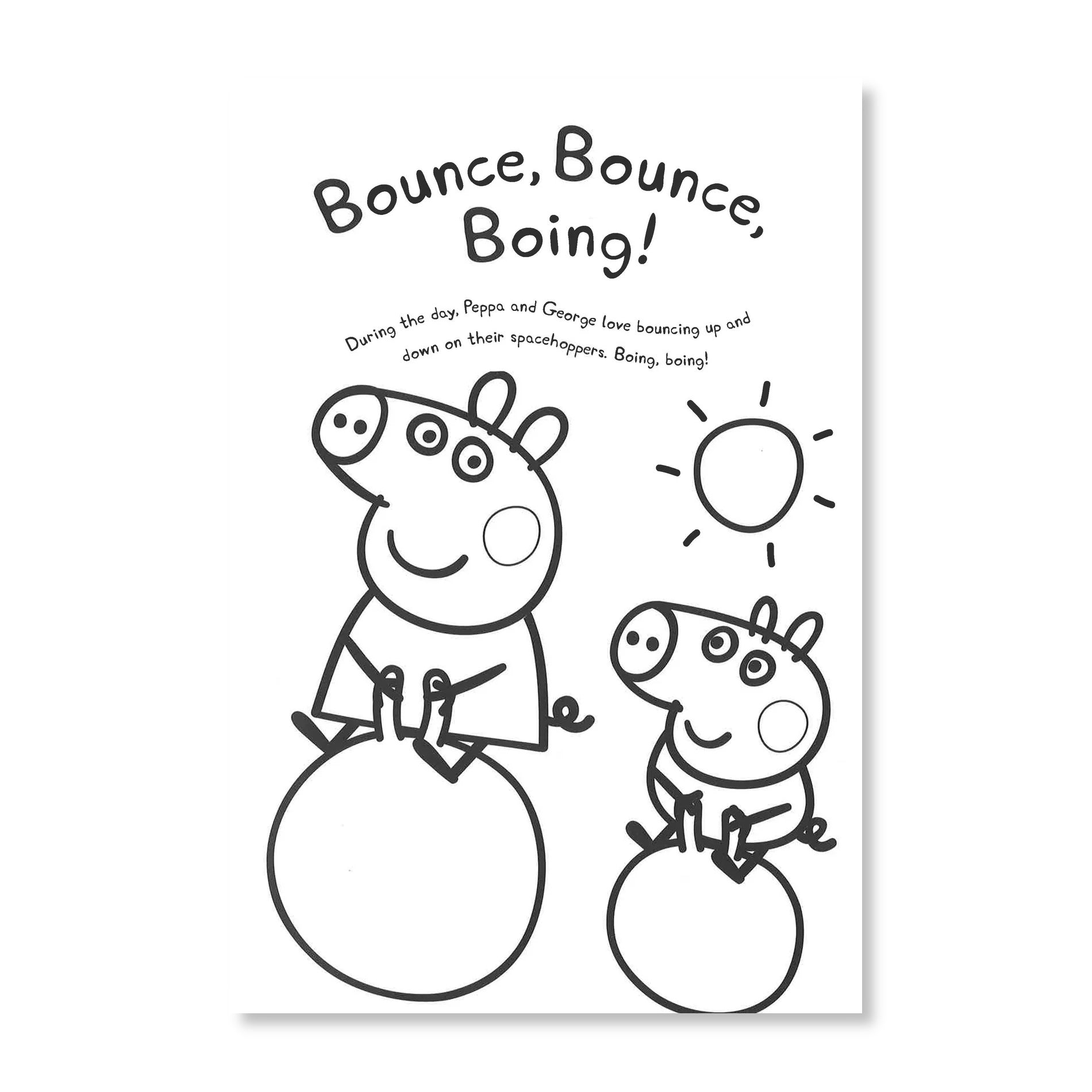 Close-up of Peppa Pig Day And Night colouring scenes with bedtime stories and Daddy Pig