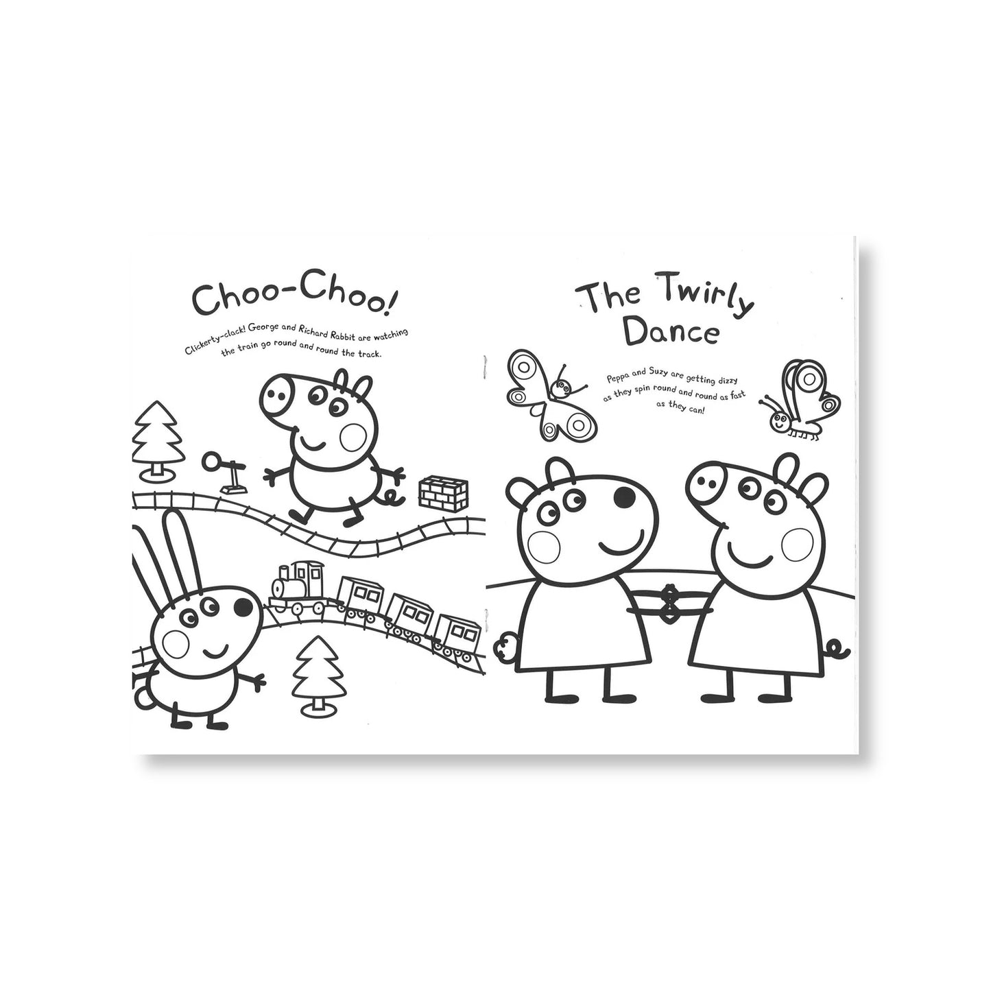 Inside view of Peppa Pig Colouring Book with 16 pages of wheels and roundabouts