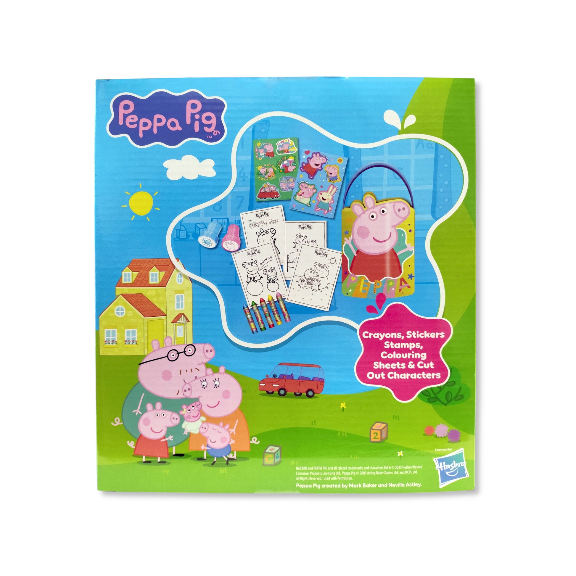 Peppa Pig cut-out characters and decorated scene from Craft Activity Bucket