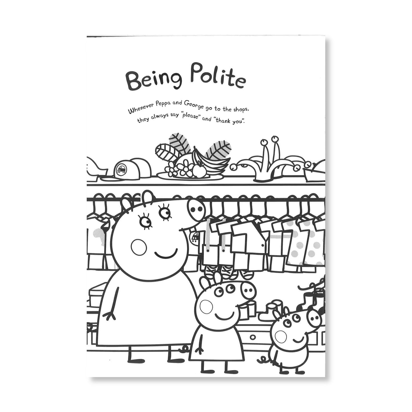 Close-up of Peppa Pig Helps Out colouring pages with baking and tidying fun