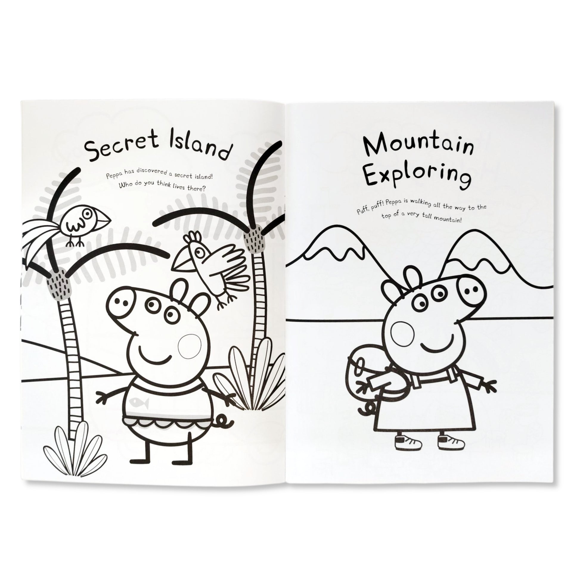 Detail of Peppa’s Adventures Colouring Book A4 pages with characters and friends