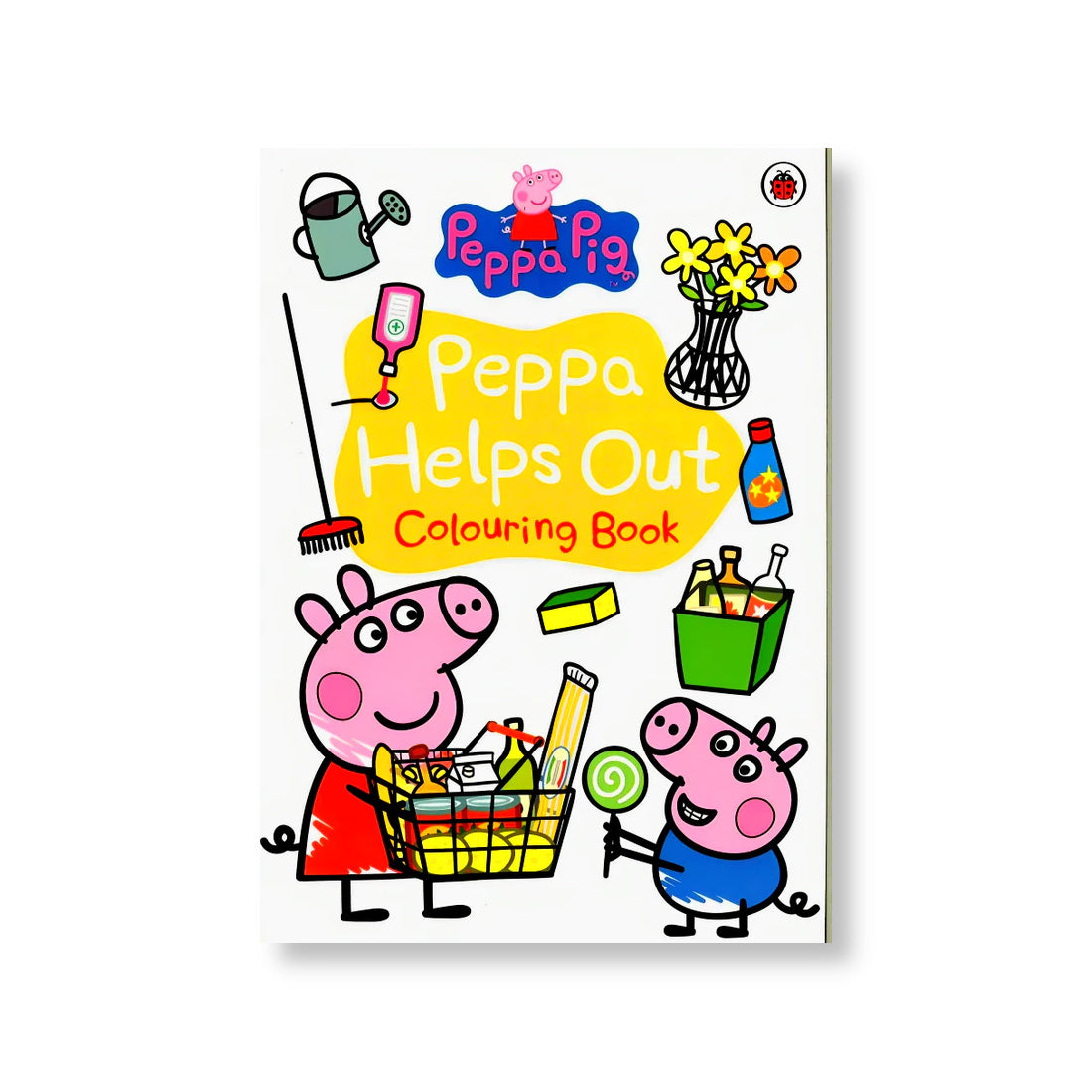 Peppa Pig Peppa Helps Out Colouring Book glossy cover with helpful family scenes