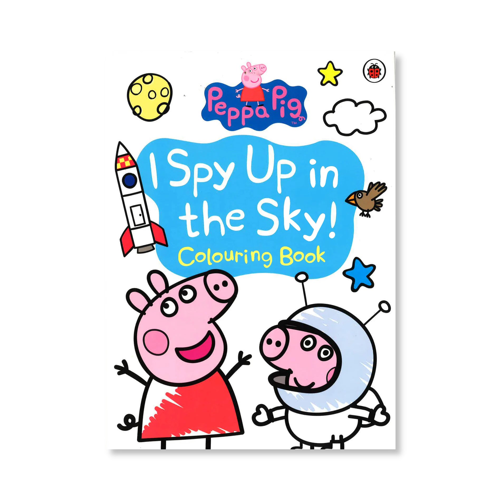 Peppa Pig I Spy Up In The Sky Colouring Book glossy cover with helicopter and sky themes