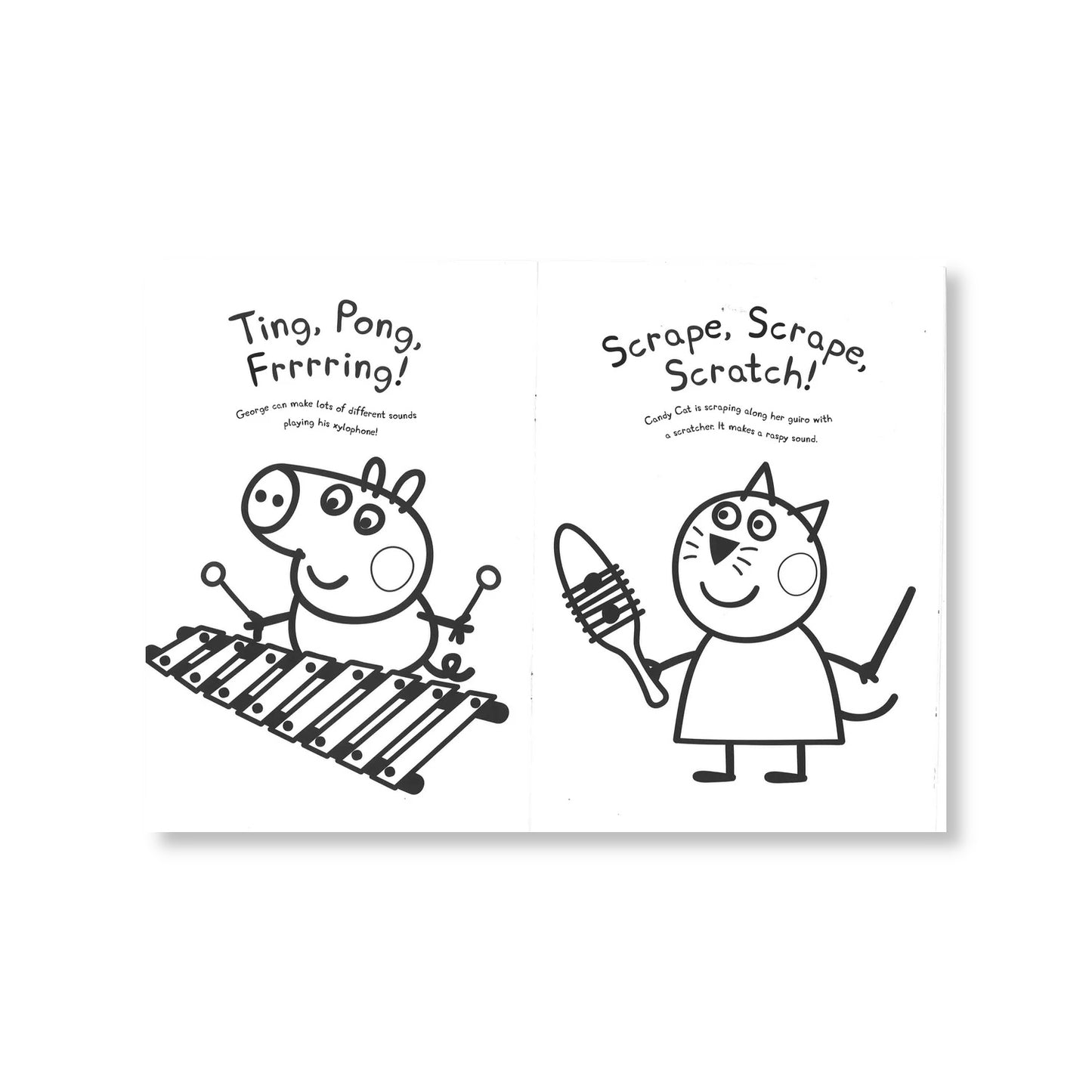 Inside view of Peppa Pig Colouring Book with 16 pages of sound-making adventures