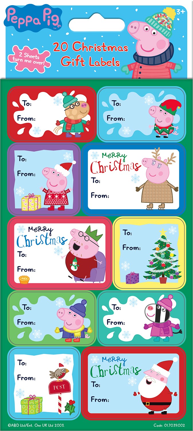 Peppa Pig Christmas Gift Labels sheet with themed character stickers