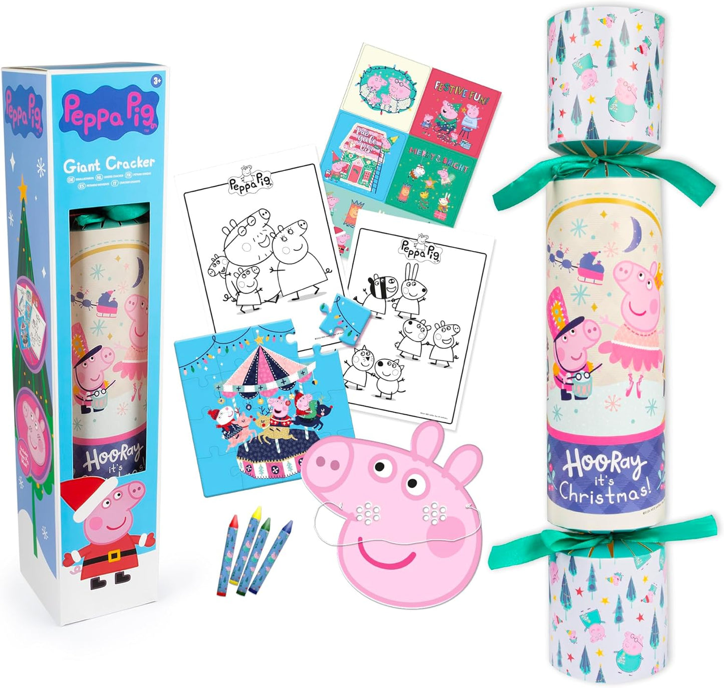 Close-up of contents including stickers and crayons from Peppa Pig Cracker