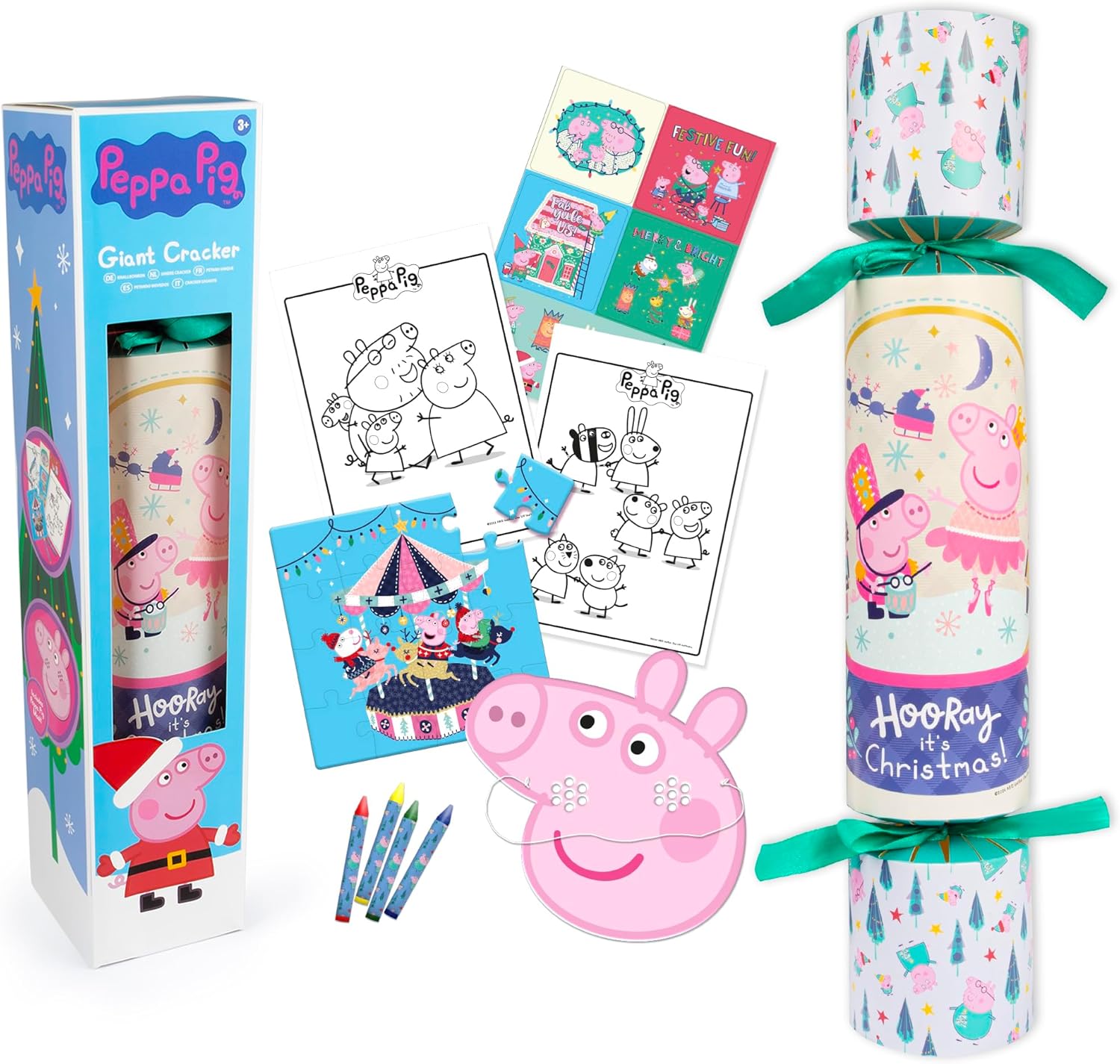 Close-up of contents including stickers and crayons from Peppa Pig Cracker