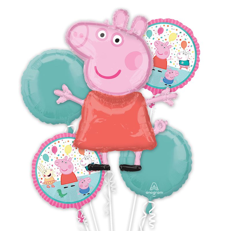 Peppa Pig Foil Balloon Bouquet front view uninflated with Supershape and round foils