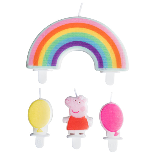Peppa Pig 4 Mini Character Candles with Peppa, Rainbow and balloons on plastic picks