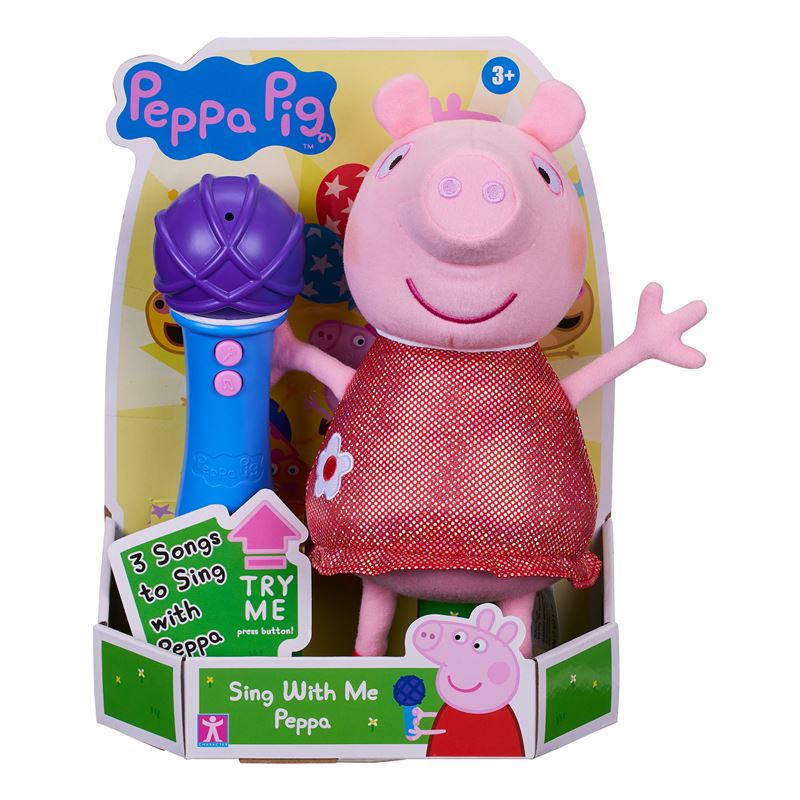 Peppa Pig Sing With Me plush toy in sparkly dress with microphone