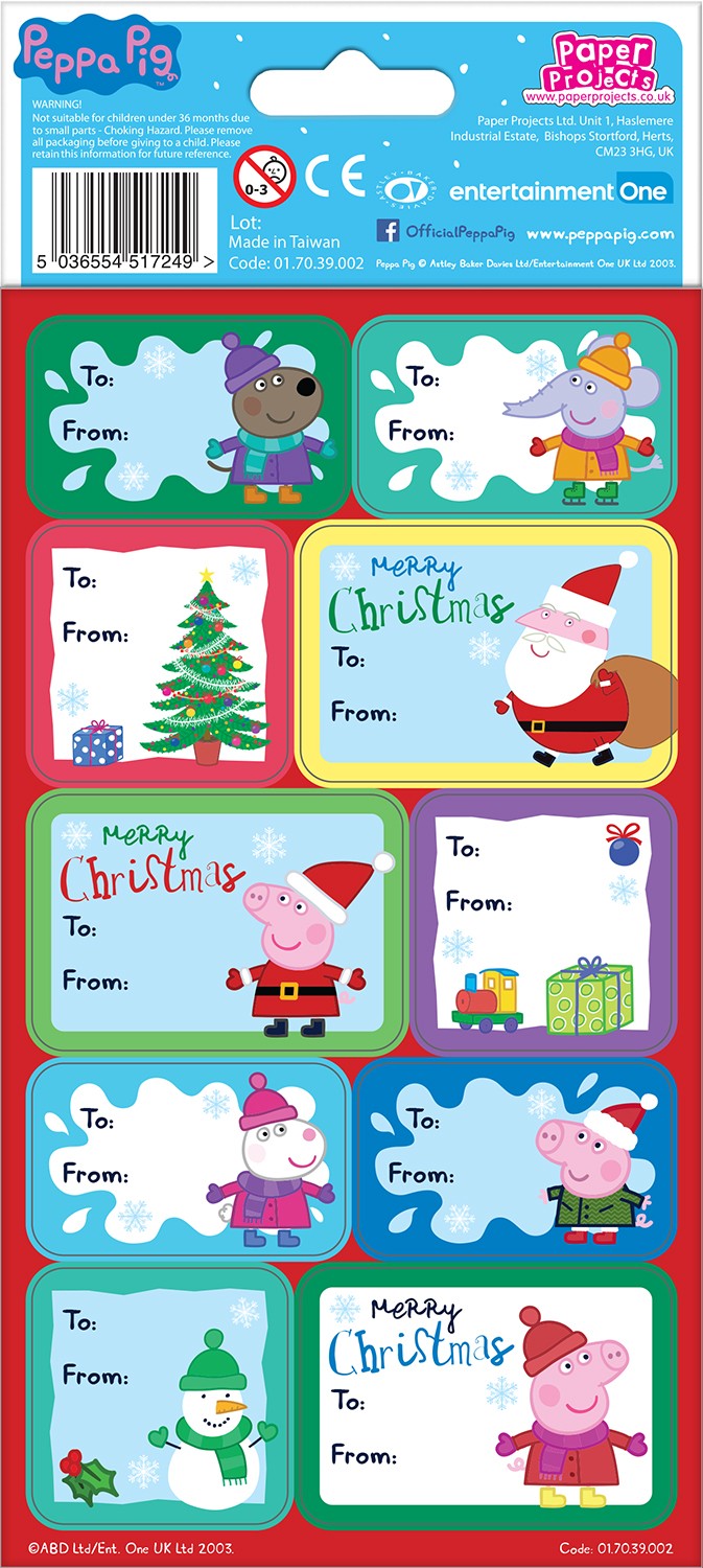 Close-up of Peppa Pig Christmas sticker designs featuring favourite characters