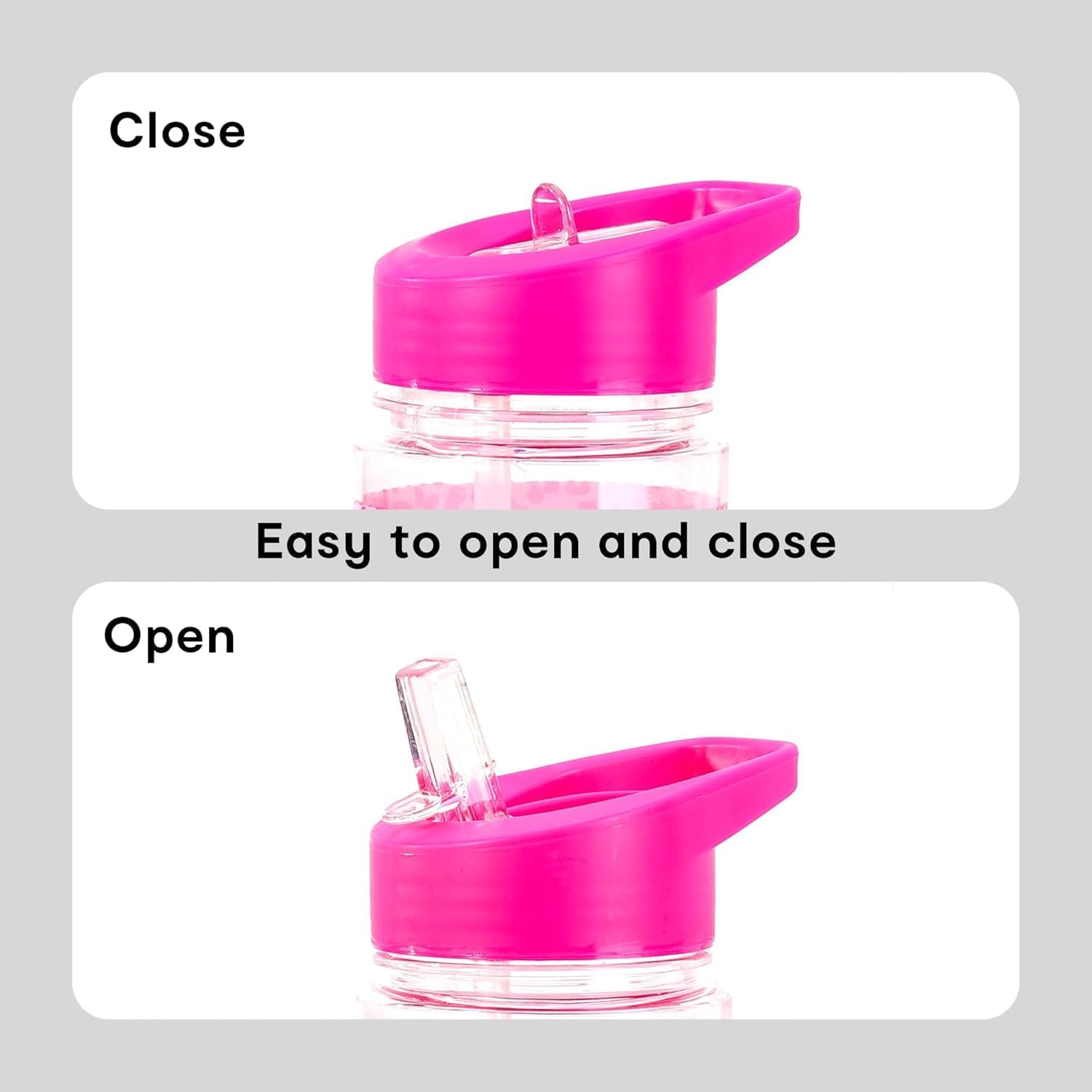 Detail of Peppa Pig Water Bottle revealing flip-top straw mechanism and leak-proof design for easy sipping during play