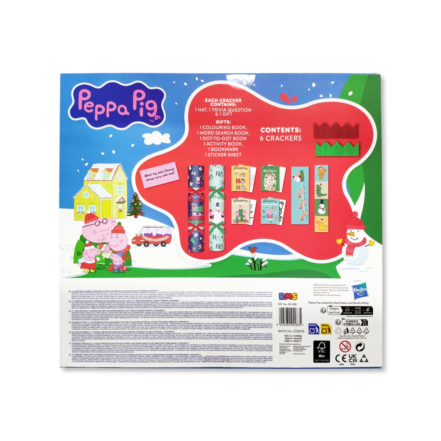 Peppa Pig 6 Christmas Crackers 12"