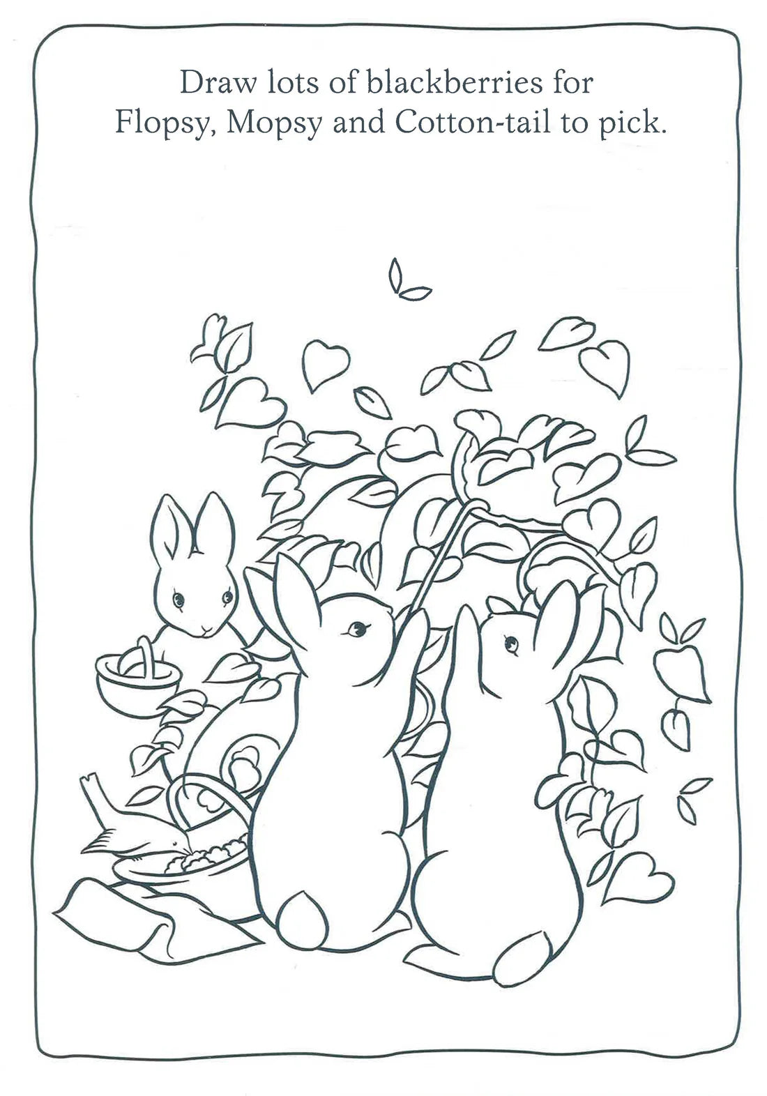 Interior spread of Peter Rabbit Favourite Foods Colour And Doodle Book revealing food scenes and doodle spaces ready for children's pens and crayons