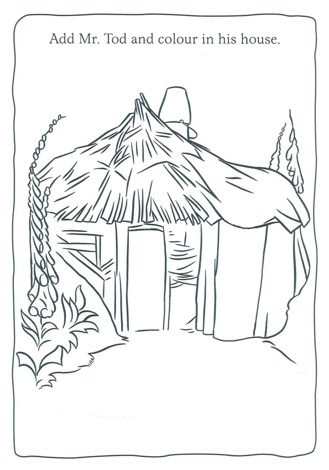 Interior spread of Peter Rabbit Homes And Hideouts Colour And Doodle Book revealing hideout scenes and doodle spaces ready for children's pens and crayons