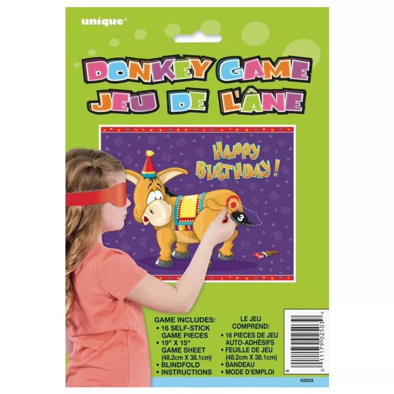 Pin the Tail on the Donkey Party Game with poster and tails