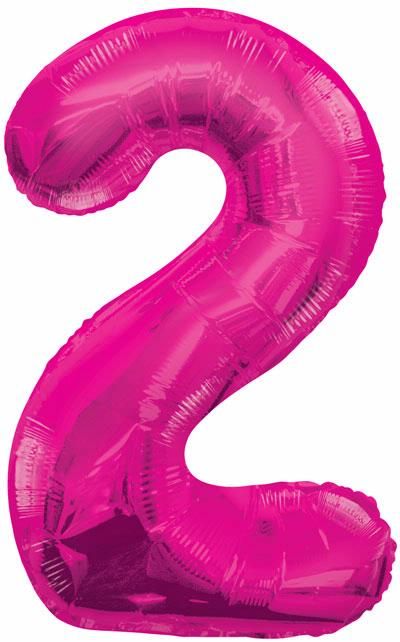 Pink Glitz Numeral 2 Foil Balloon inflated in shiny pink glitter shape, 86cm helium-ready for kids' parties