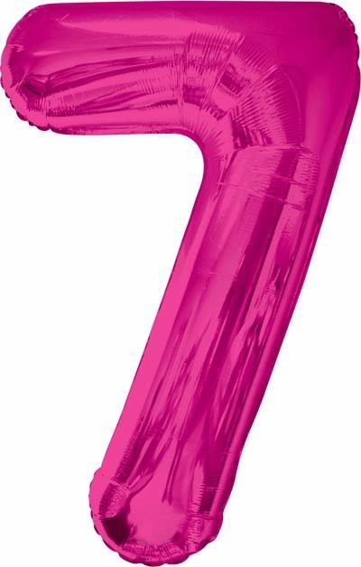 Pink Glitz Numeral 7 Foil Balloon inflated in shiny pink glitter shape, 86cm helium-ready for kids' parties