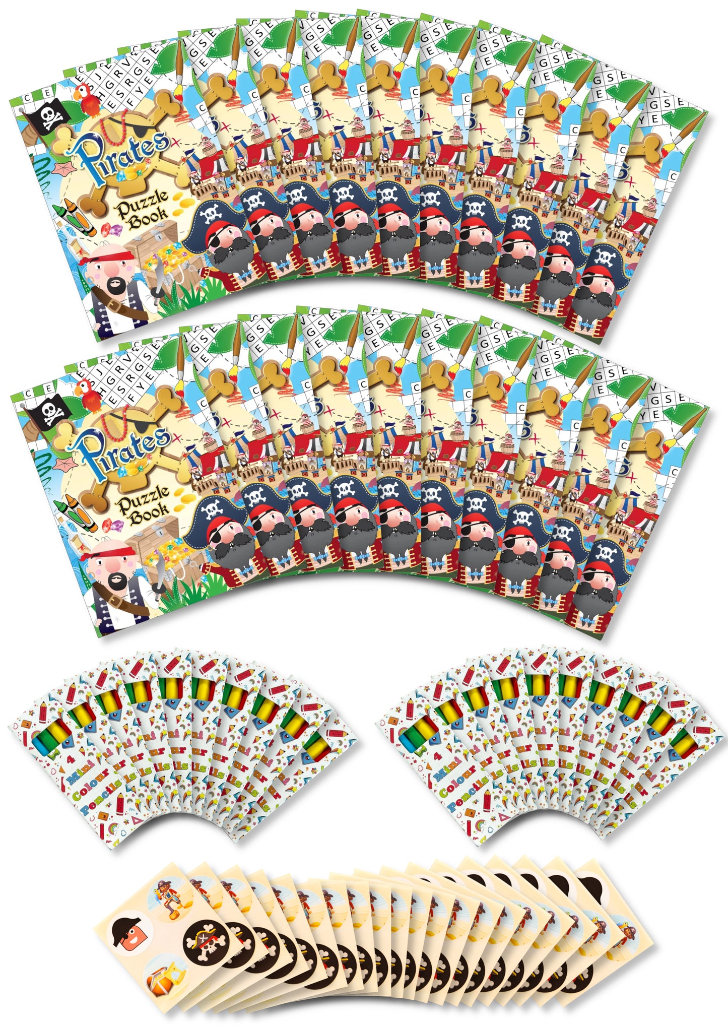Assortment of 20 Themed Activity Books, 20 Sheets of Stickers and 20 Sets of Pencils - Anilas UK