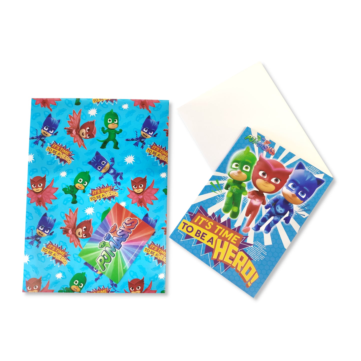 J Masks Sheet of Gift Wrap, Cards and Tag full set with characters and slogan