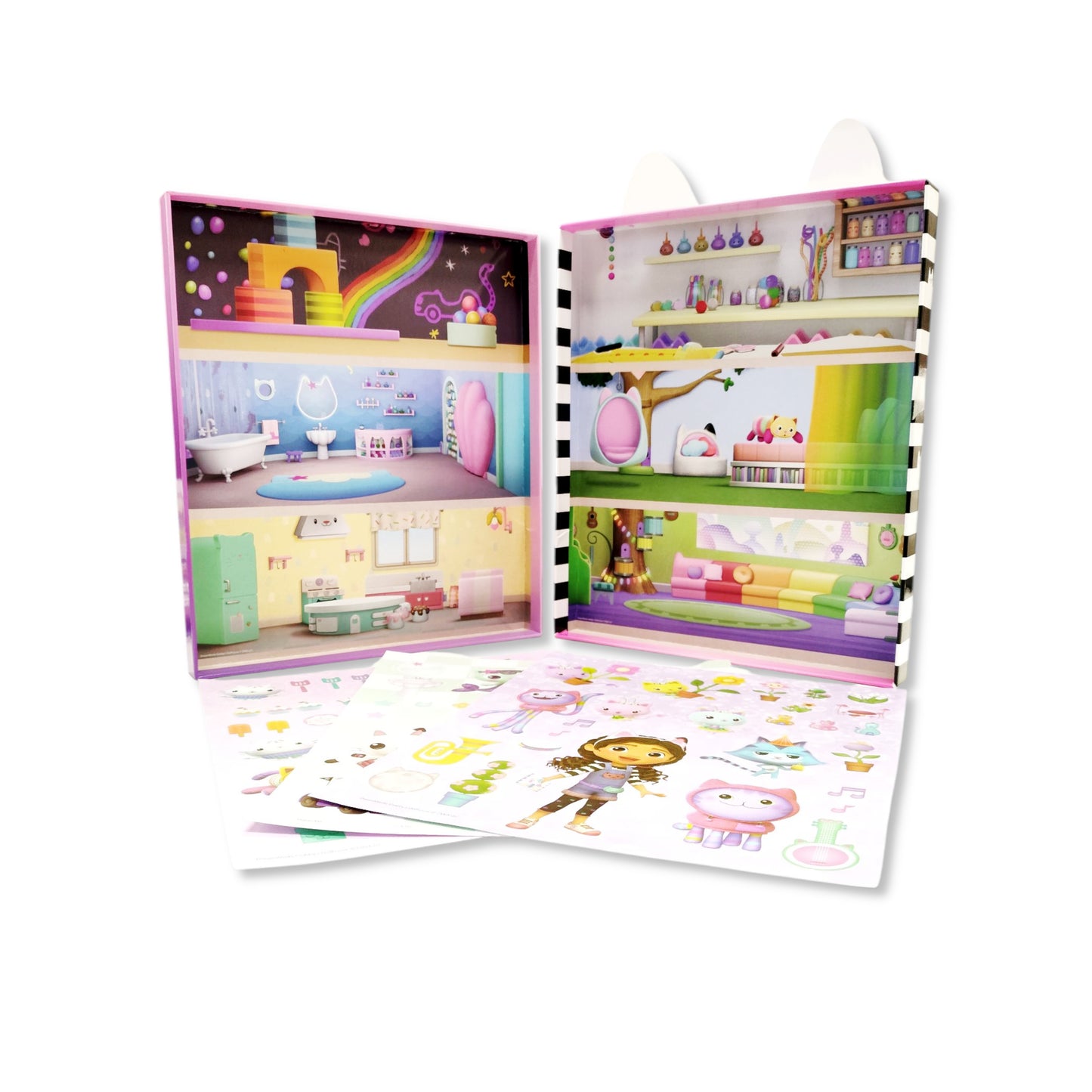 Decorated Gabby's Dollhouse play scene with stickers applied