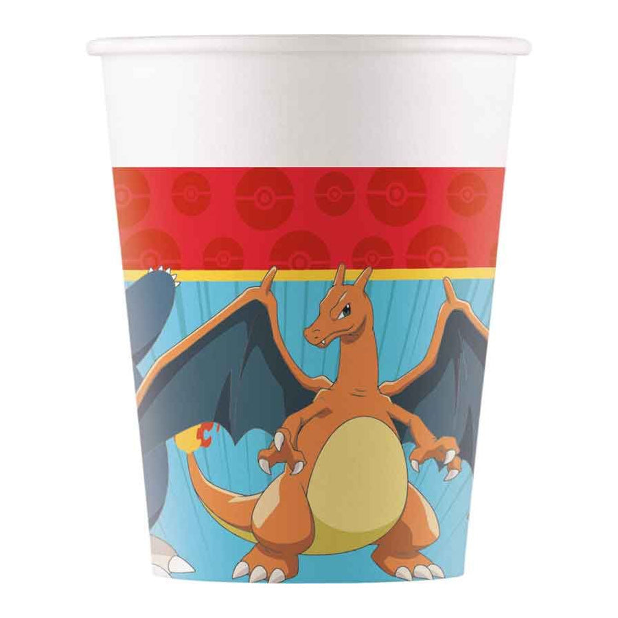 Pokemon Paper Cups Pack of 8, 200ml recyclable with character designs like Pikachu