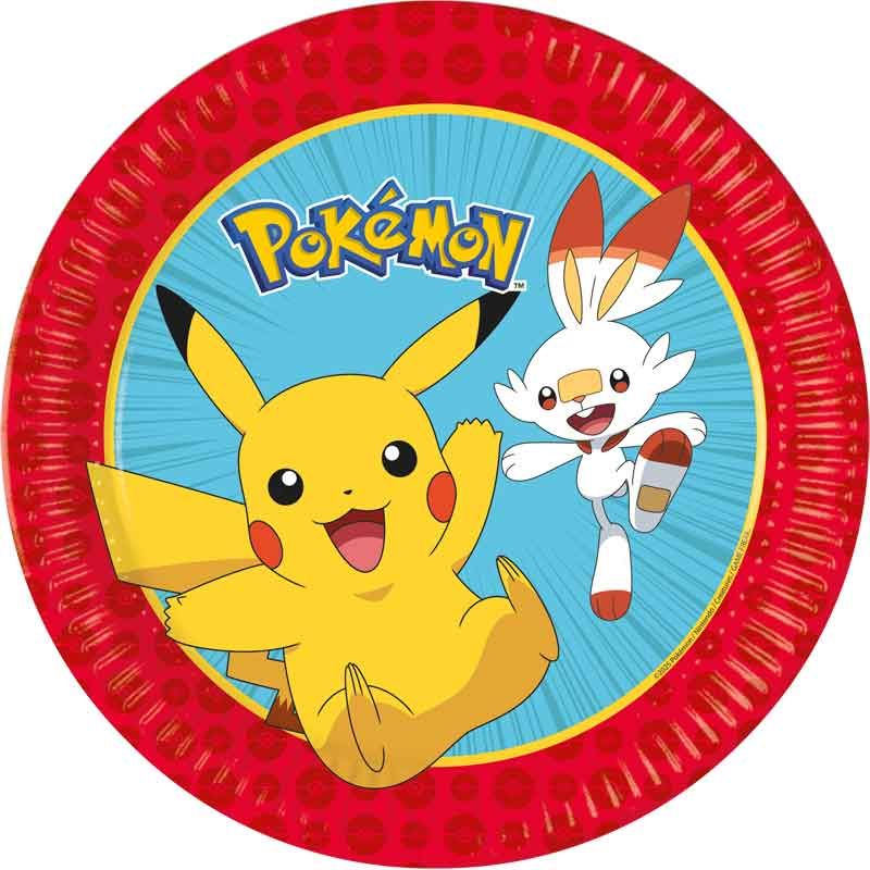 Pokemon Paper Plates Pack of 8, 23cm round recyclable with main heroes like Pikachu