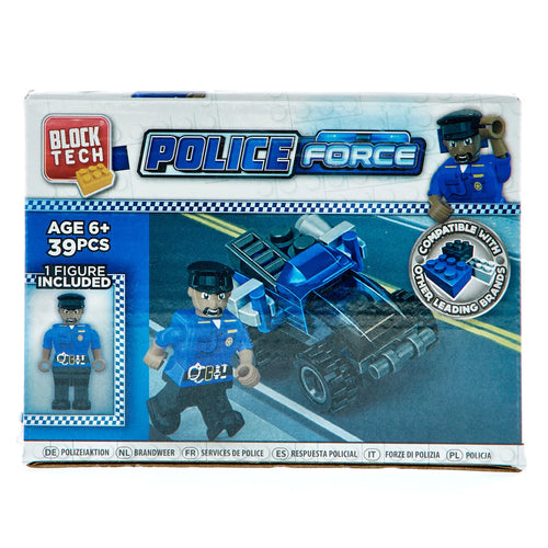 Police Force Block Tech 39-Piece Building Set with police officer figurine
