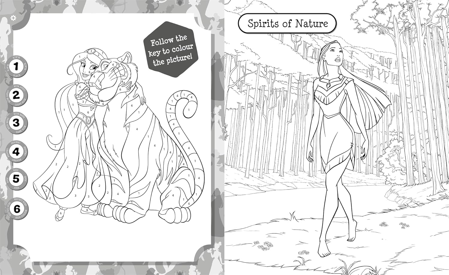 Variety of colouring types in Disney Princess 5 in 1 book