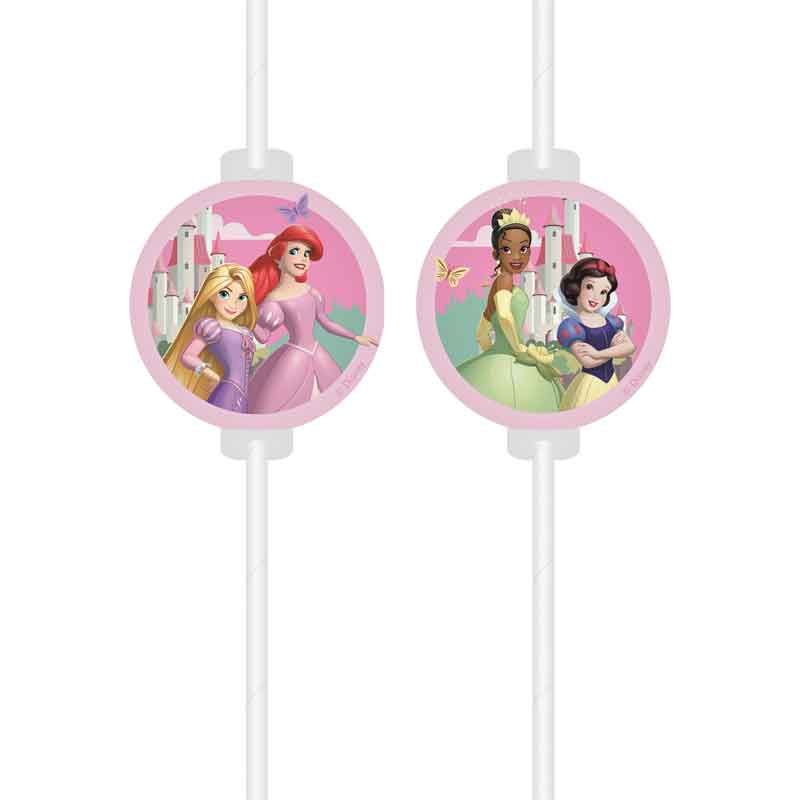 Princess Create Your World Medallion Paper Drinking Straws pack of 4 FSC-certified with castle and crown designs