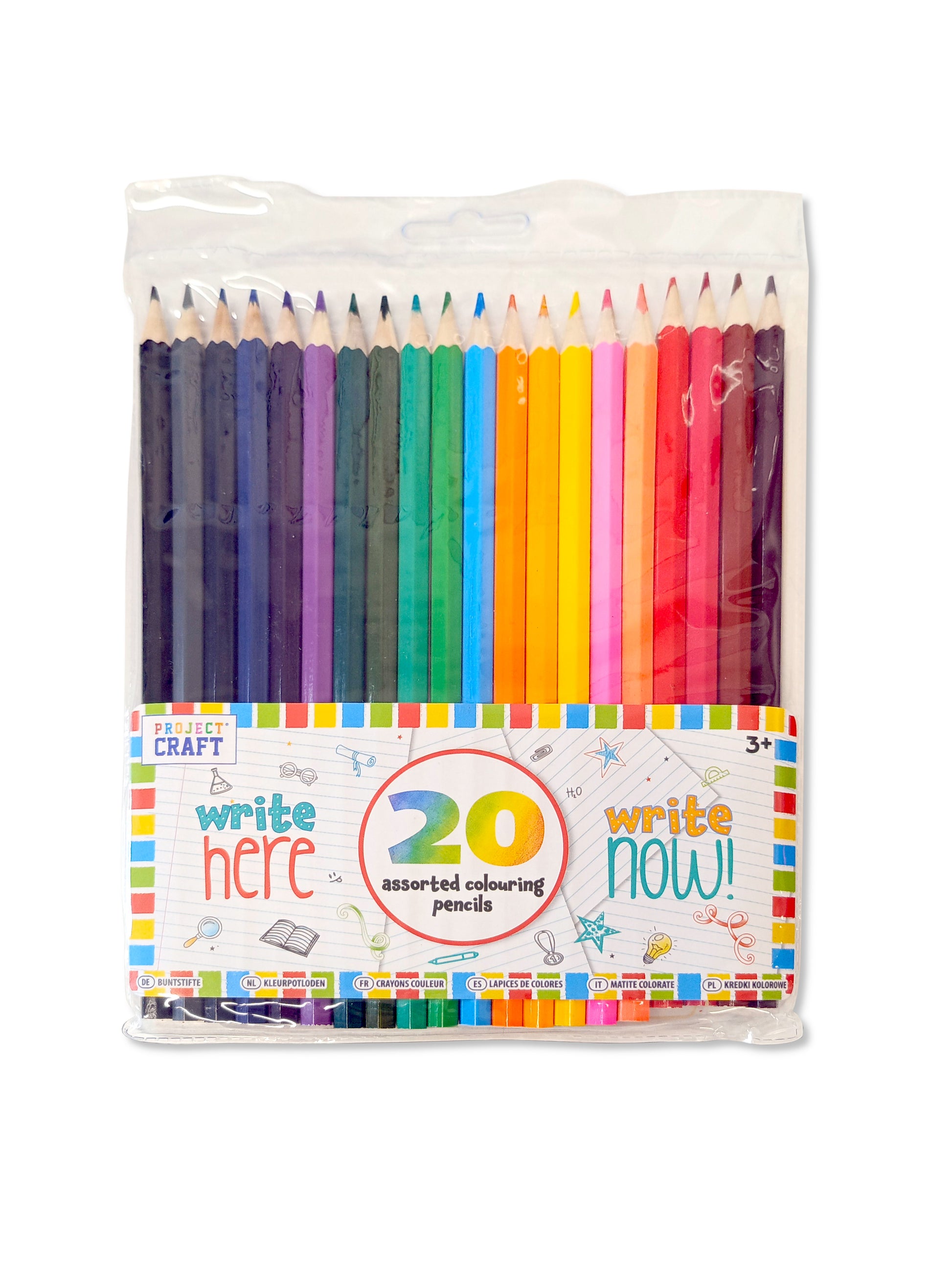 Project Craft 20 Non-Toxic Coloured Pencils in portable wallet