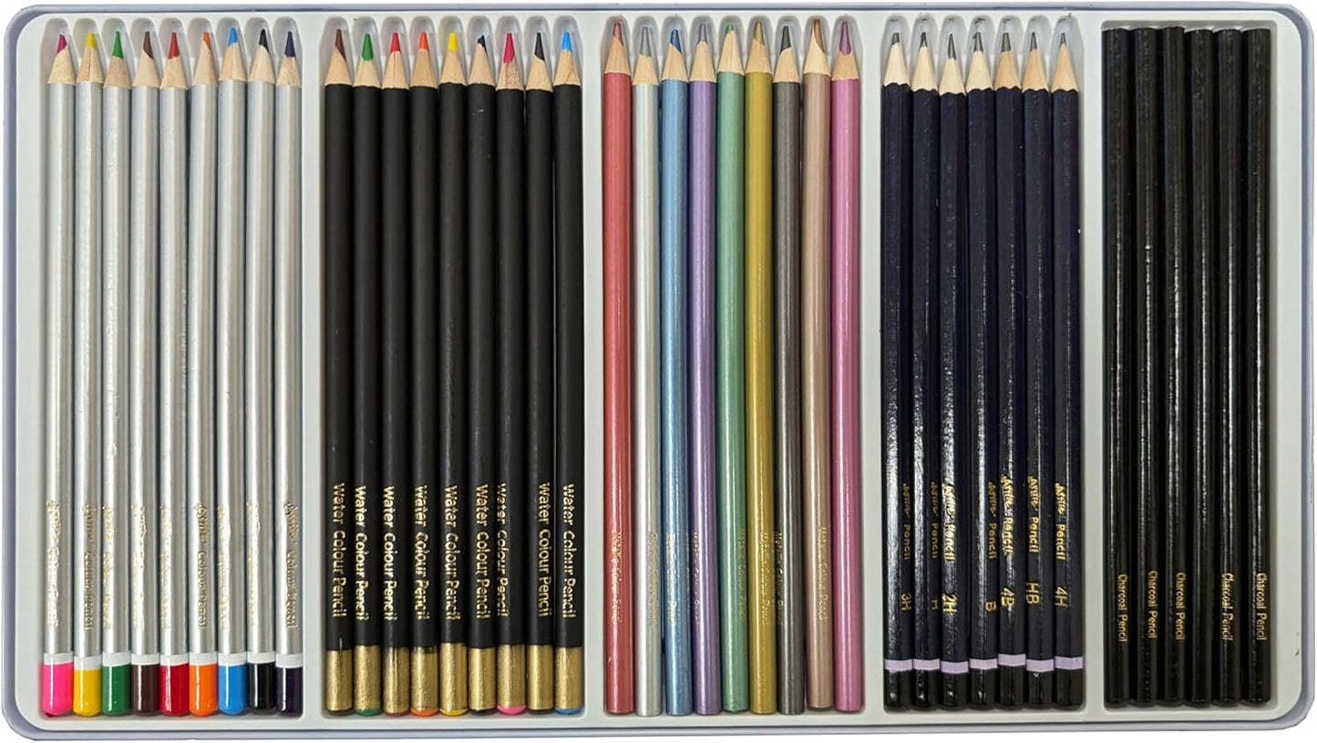 Inside view of Project Craft 40 Artist Pencils Set with watercolour pencils
