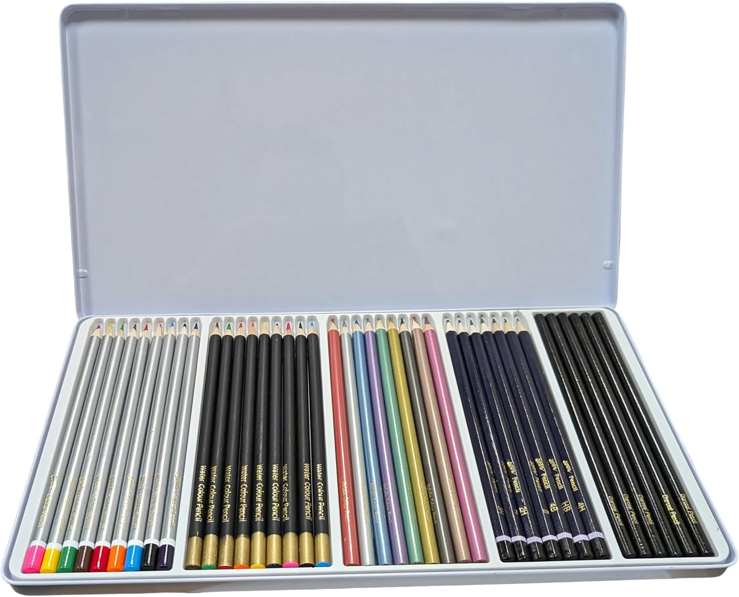 Inside view of Project Craft 40 Artist Pencils Set with charcoal pencils