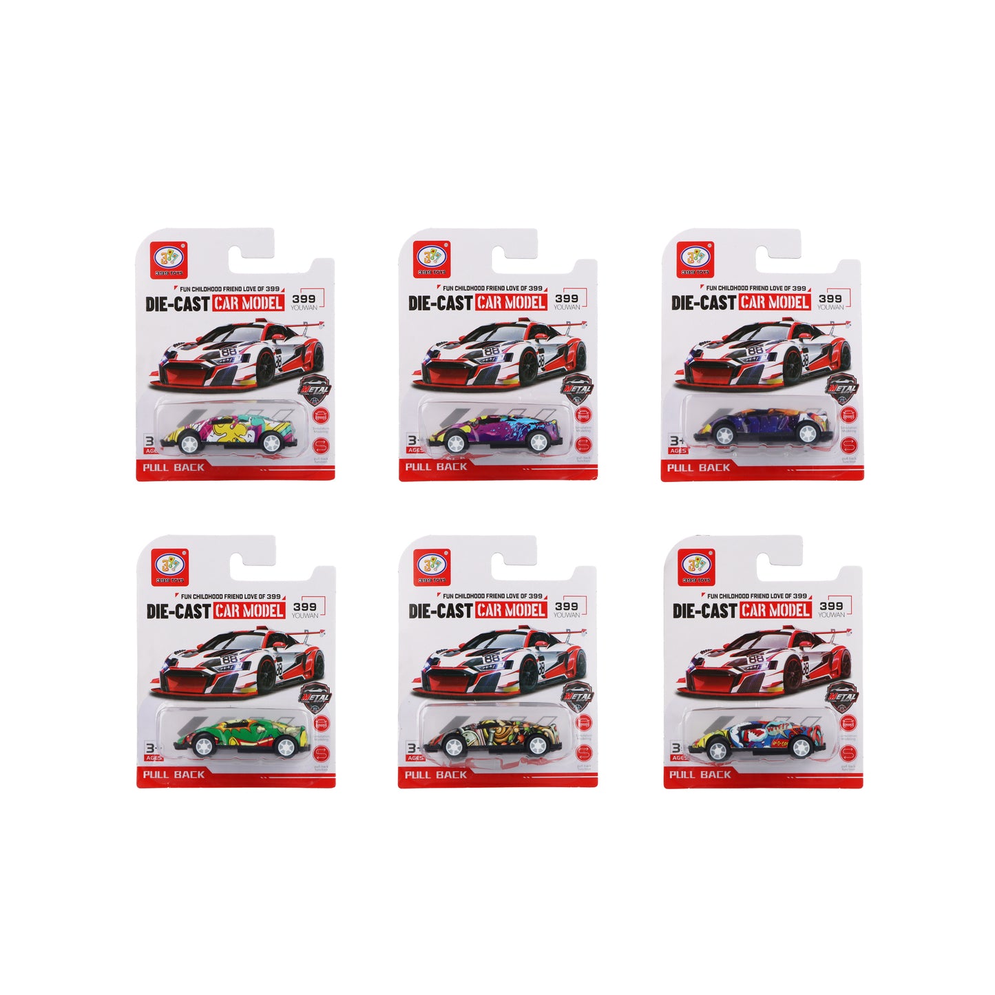 Pull-Back Graffiti Die Cast Car 7cm with vibrant graffiti pattern