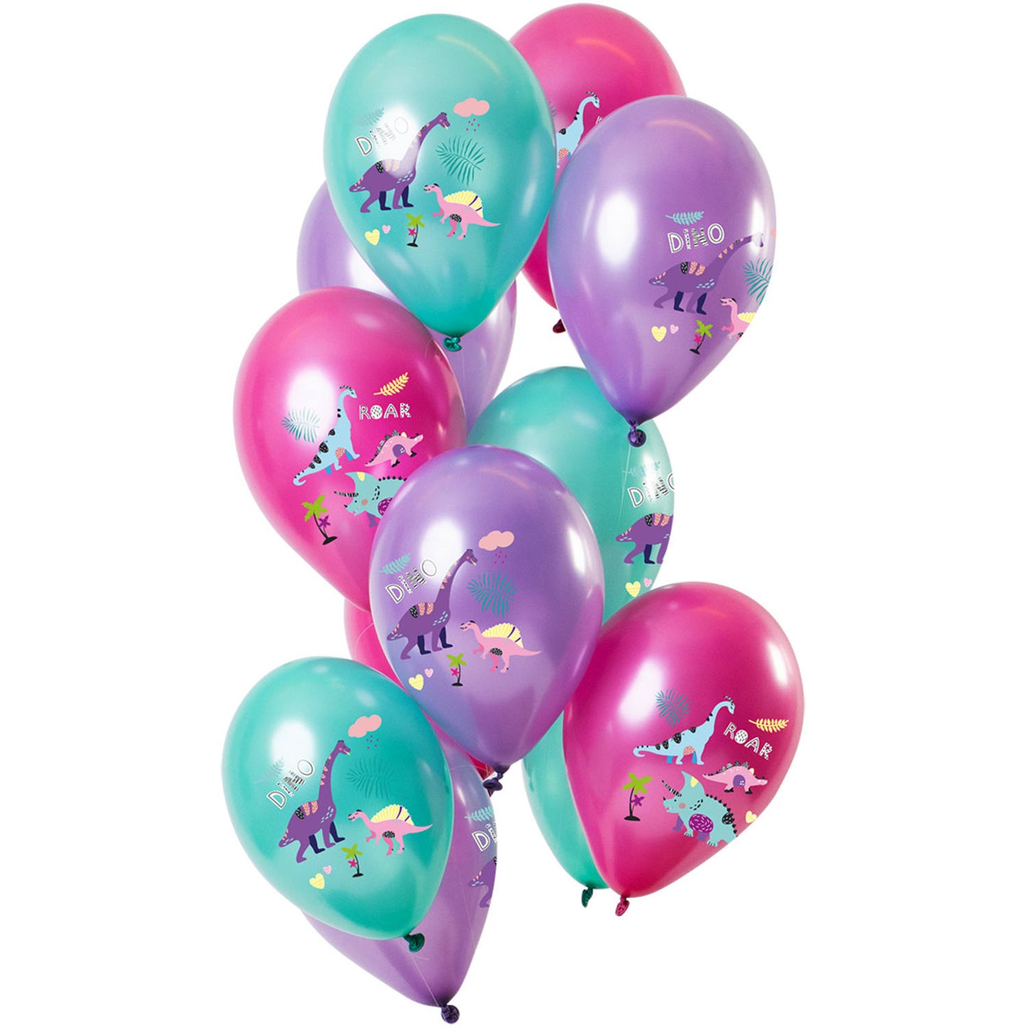 Purple Metallic Dinosaur Latex Balloons – pack of 12 shiny 33 cm balloons with dinosaur design