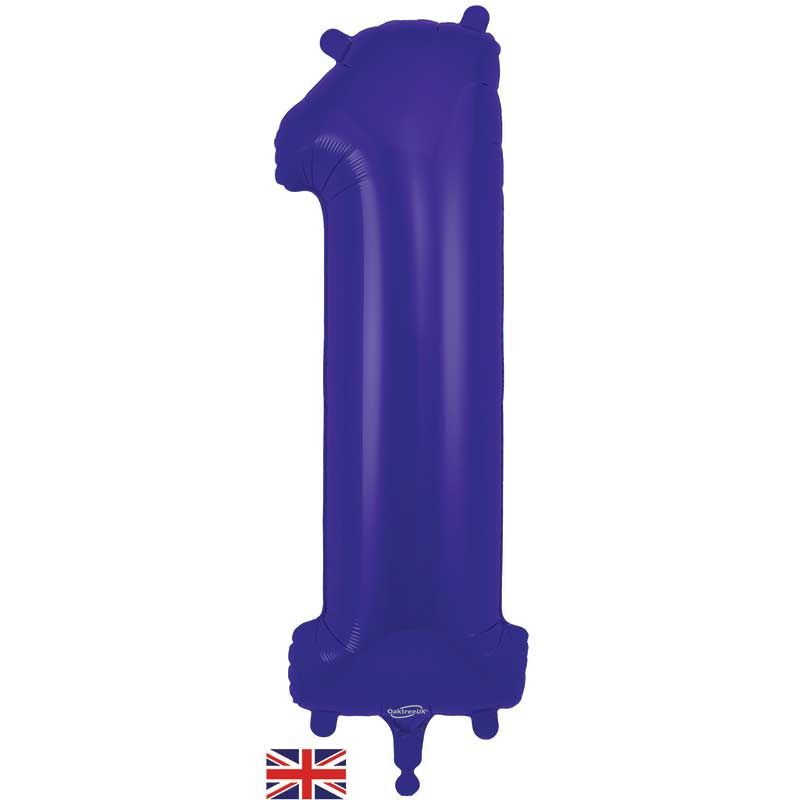 Purple Numeral 1 Jumbo Foil Balloon inflated in shiny rainbow glitter shape, 86cm helium-ready for kids' parties