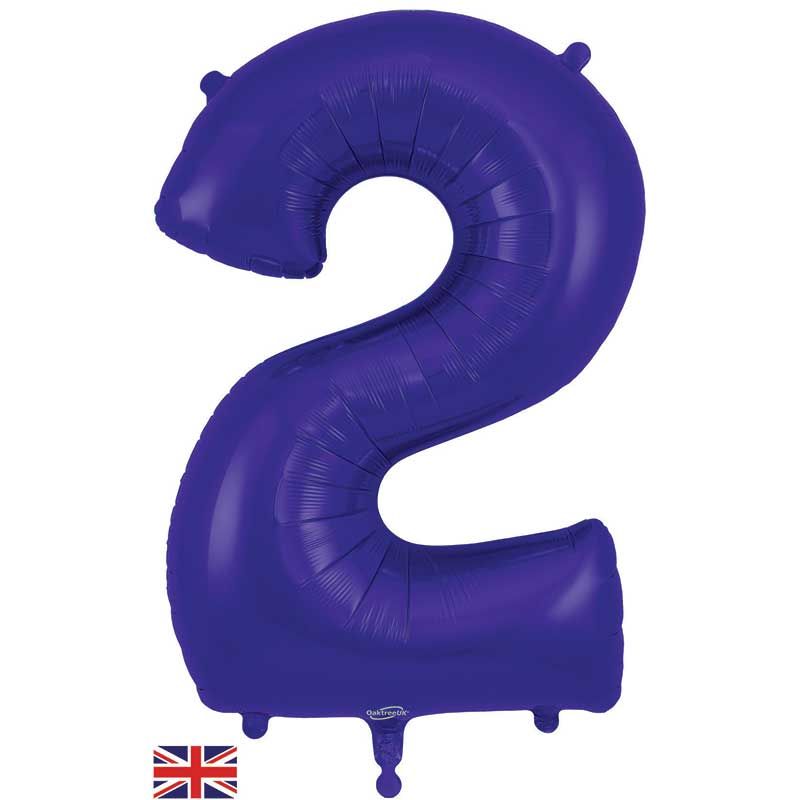 Purple Numeral 2 Jumbo Foil Balloon inflated in shiny rainbow glitter shape, 86cm helium-ready for kids' parties