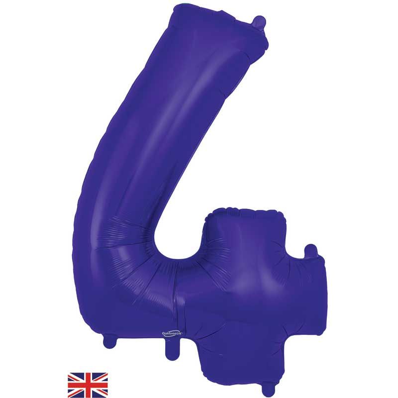 Purple Numeral 4 Jumbo Foil Balloon inflated in shiny rainbow glitter shape, 86cm helium-ready for kids' parties