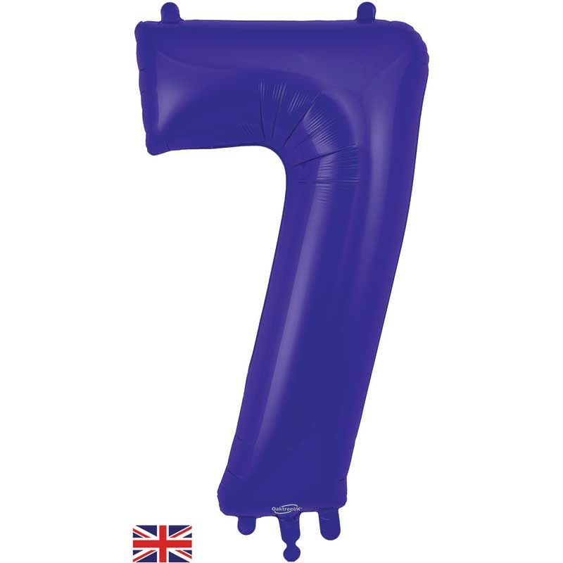 Purple Numeral 7 Jumbo Foil Balloon inflated in shiny rainbow glitter shape, 86cm helium-ready for kids' parties