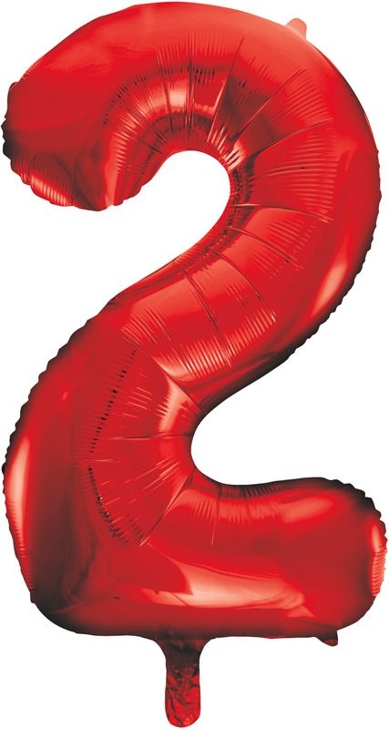 Red Jumbo Numeral 2 Foil Balloon inflated in shiny red glitter shape, 86cm helium-ready for kids' parties